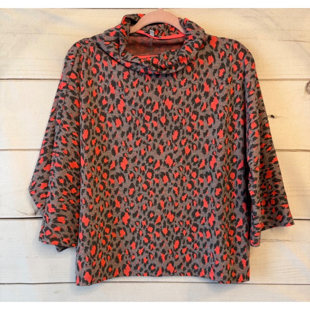 Tom Tailor Women Red Grey Leopard Animal Print Cowl Neck Batwing Top Size M